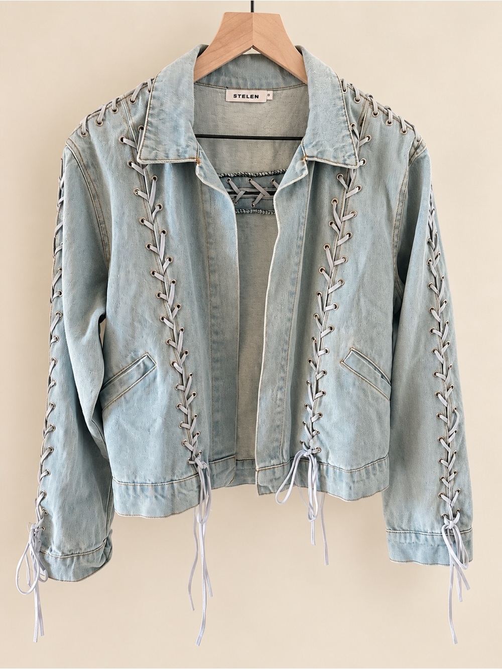 Stelen Light-Wash Lace-Up Denim Jacket